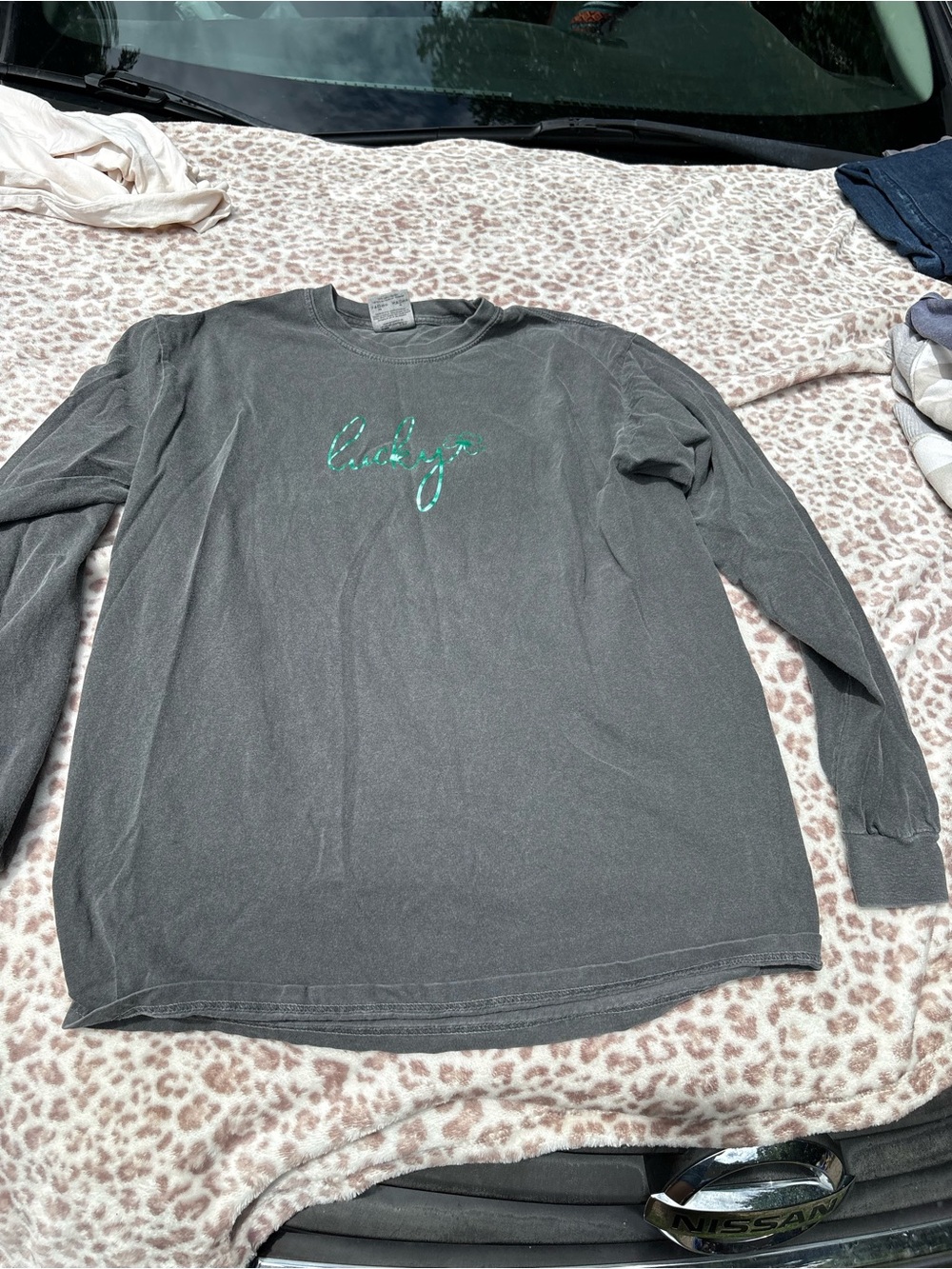 Comfort Colors Gray Long Sleeve Lucky Tee Size Medium